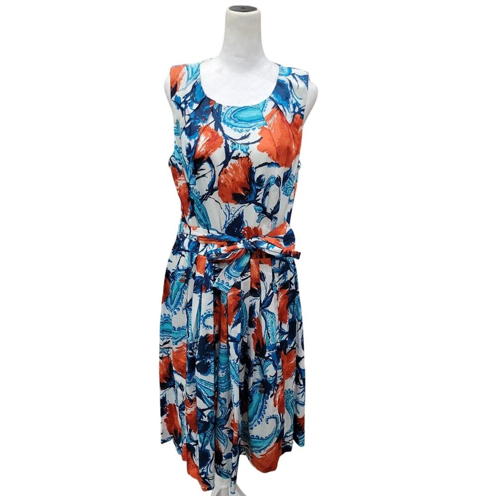 Talbots Midi Dress Women's Size 10 Cotton Floral‎ Pleated Sleeveless Easter